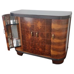 Retro Italian 1940s Art Deco Midcentury Walnut Burl and Mirror Mosaic Dry Bar Cabinet