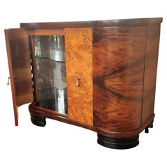 Italian 1940s Art Deco Midcentury Walnut Burl and Mirror Mosaic Dry Bar Cabinet