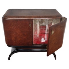Italian 1940s Art Deco Midcentury Walnut Burl and Mirror Mosaic Dry Bar Cabinet