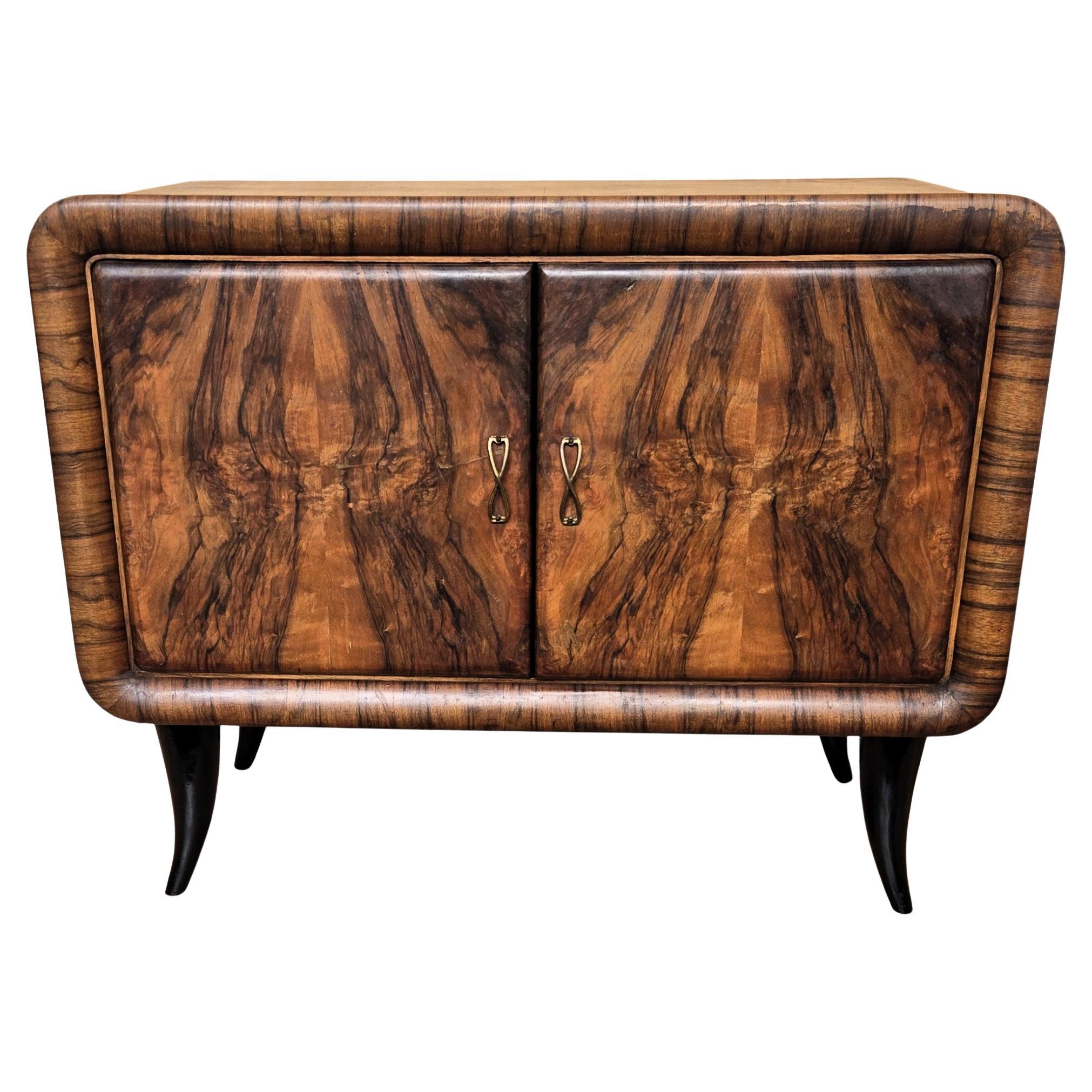 Italian 1940s Art Deco Midcentury Walnut Burl and Mirror Mosaic Dry Bar Cabinet