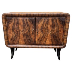 Italian 1940s Art Deco Midcentury Walnut Burl and Mirror Mosaic Dry Bar Cabinet