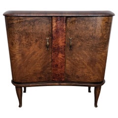 Armadio bar a secco in radica di noce e mosaico di specchi, italiano, anni '40, Art Deco Midcentury