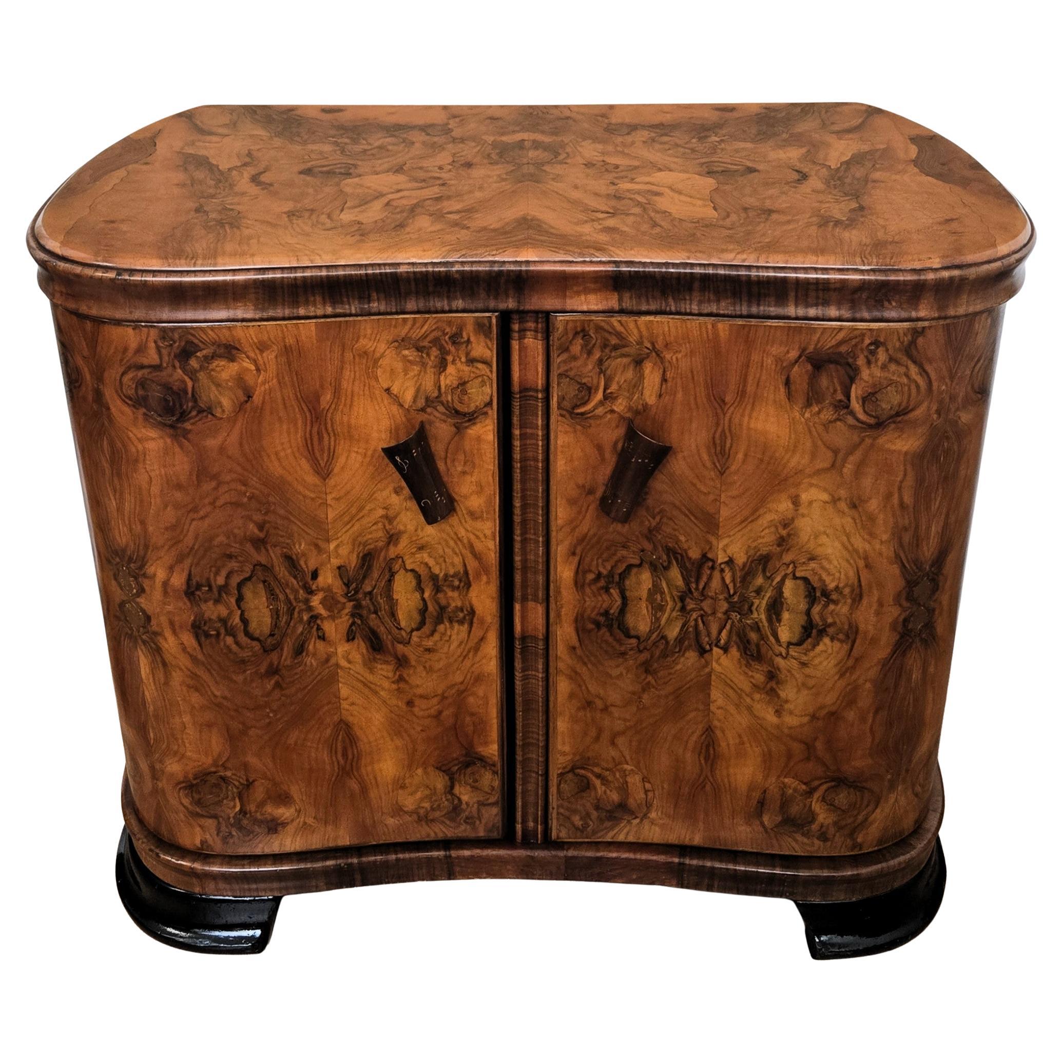Italian 1940s Art Deco Midcentury Walnut Burl and Mirror Mosaic Dry Bar Cabinet