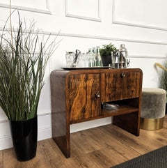 Italian 1940s Art Deco Midcentury Walnut Mirror Mosaic Dry Bar Cocktail Cabinet