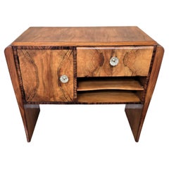 Italian 1940s Art Deco Midcentury Walnut Waterfall Dry Bar Cocktail Cabinet