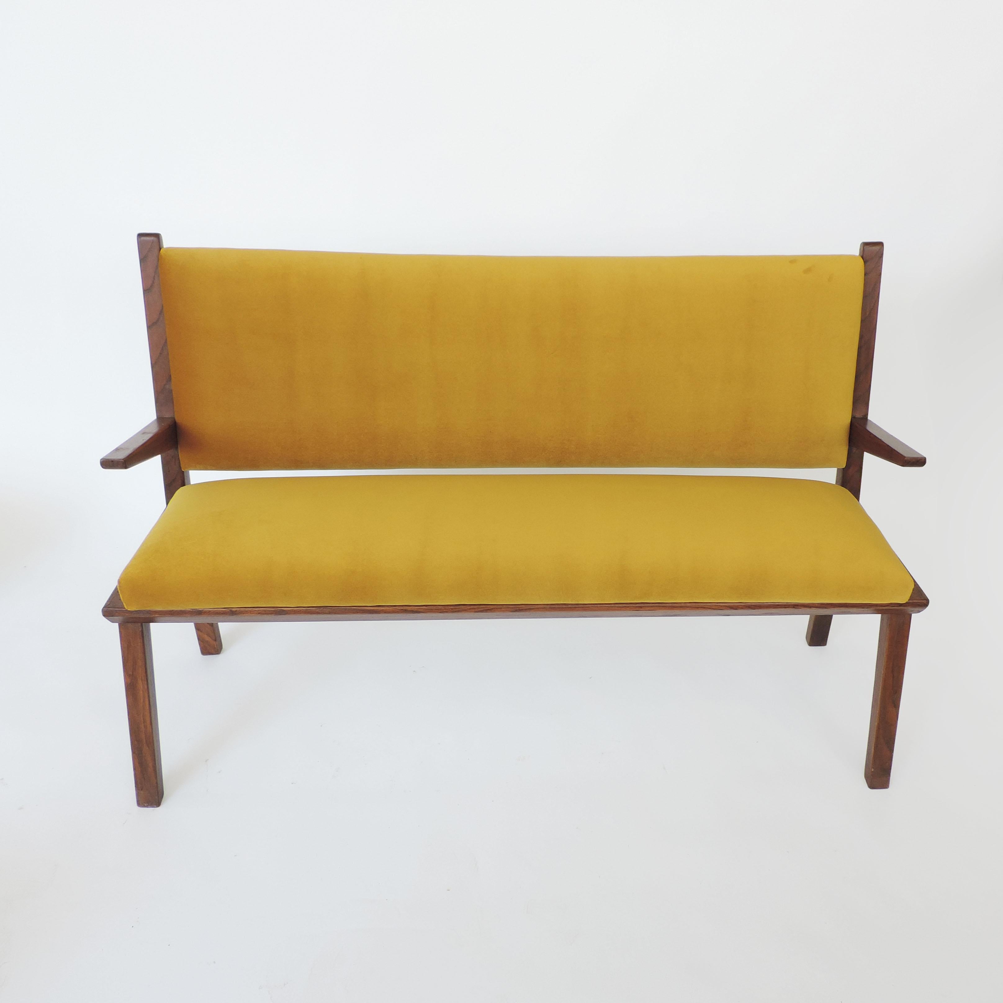 yellow velvet bench