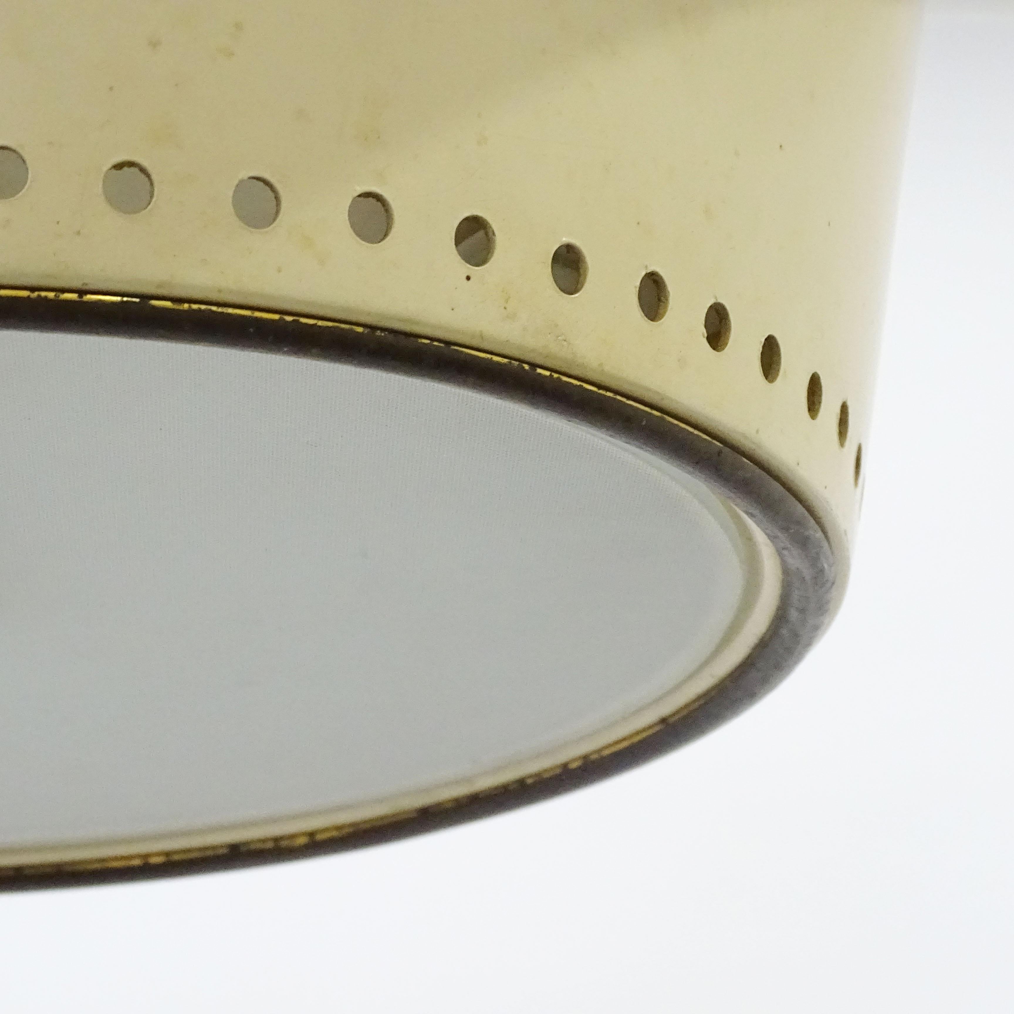Mid-20th Century Italian 1940s Brass and Cream Colored Flush Mount Ceiling Lamp For Sale