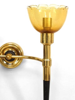 Italian Mid-Century Murano Brass Glass Wall Sconces