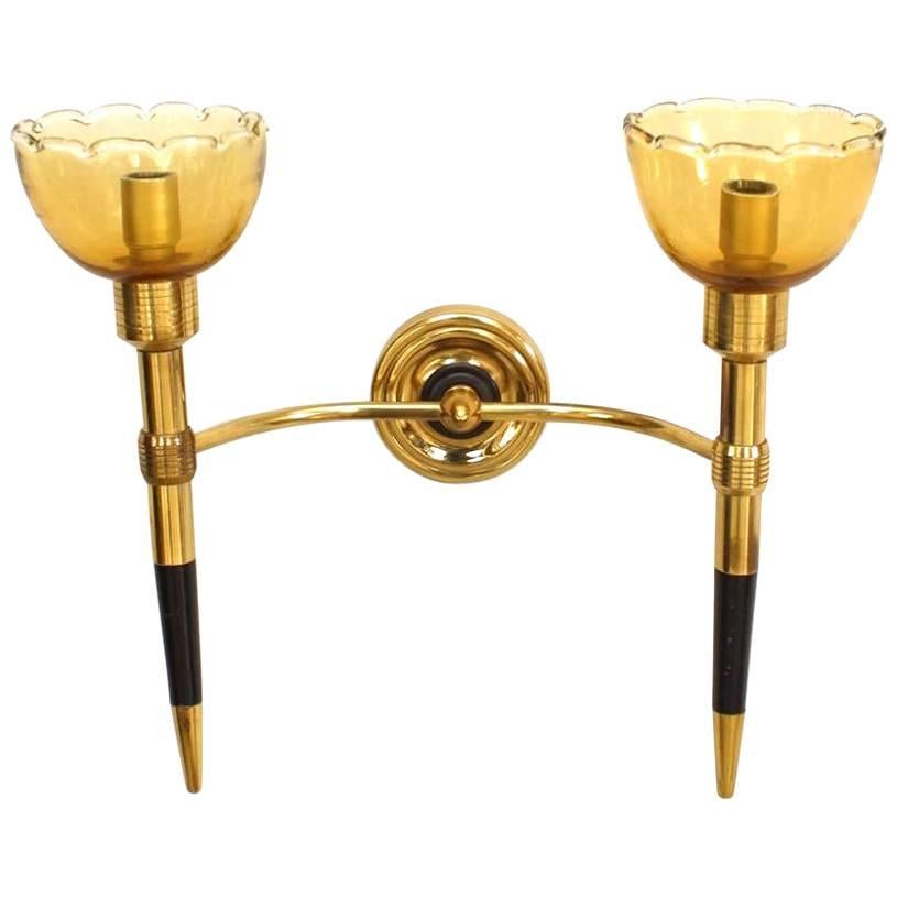Italian Mid-Century Murano Brass Glass Wall Sconces For Sale