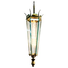 Italian 1940s Brass and Glass 6 Sided Lantern