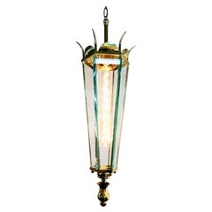 Italian 1940s Brass and Glass Lantern