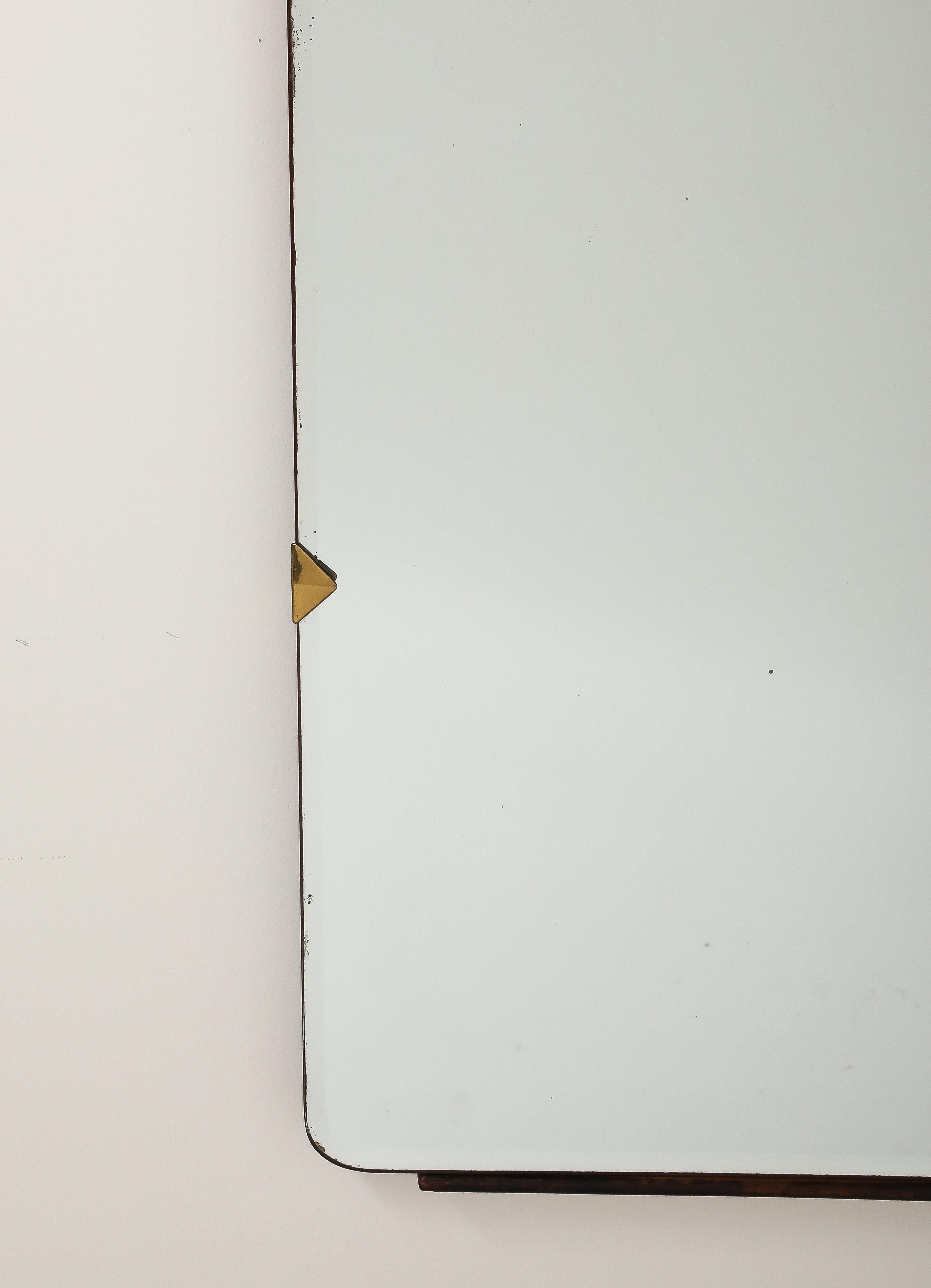 Italian 1940's Brass and Wood Wall Mirror For Sale 5
