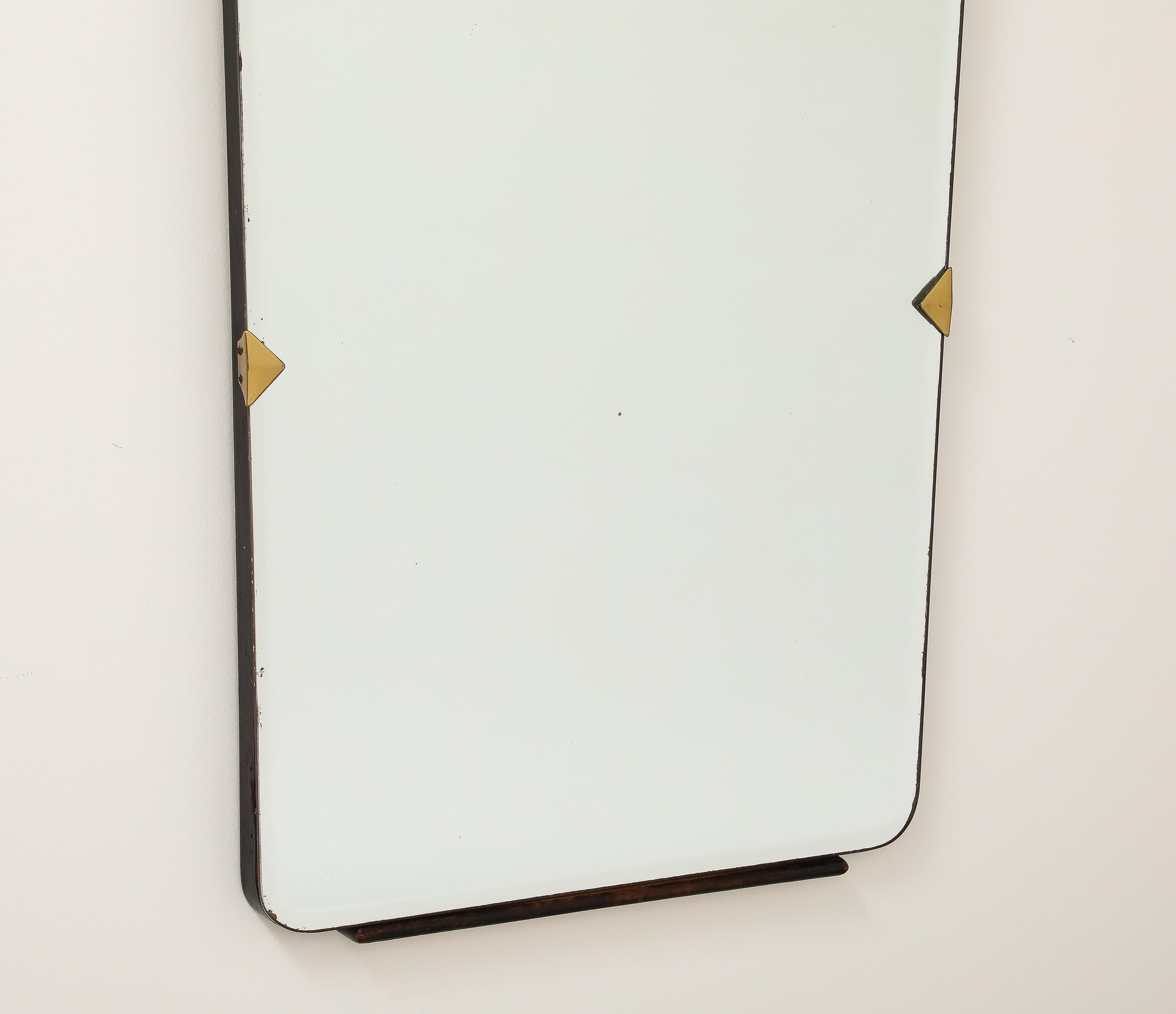 Art Deco Italian 1940's Brass and Wood Wall Mirror For Sale