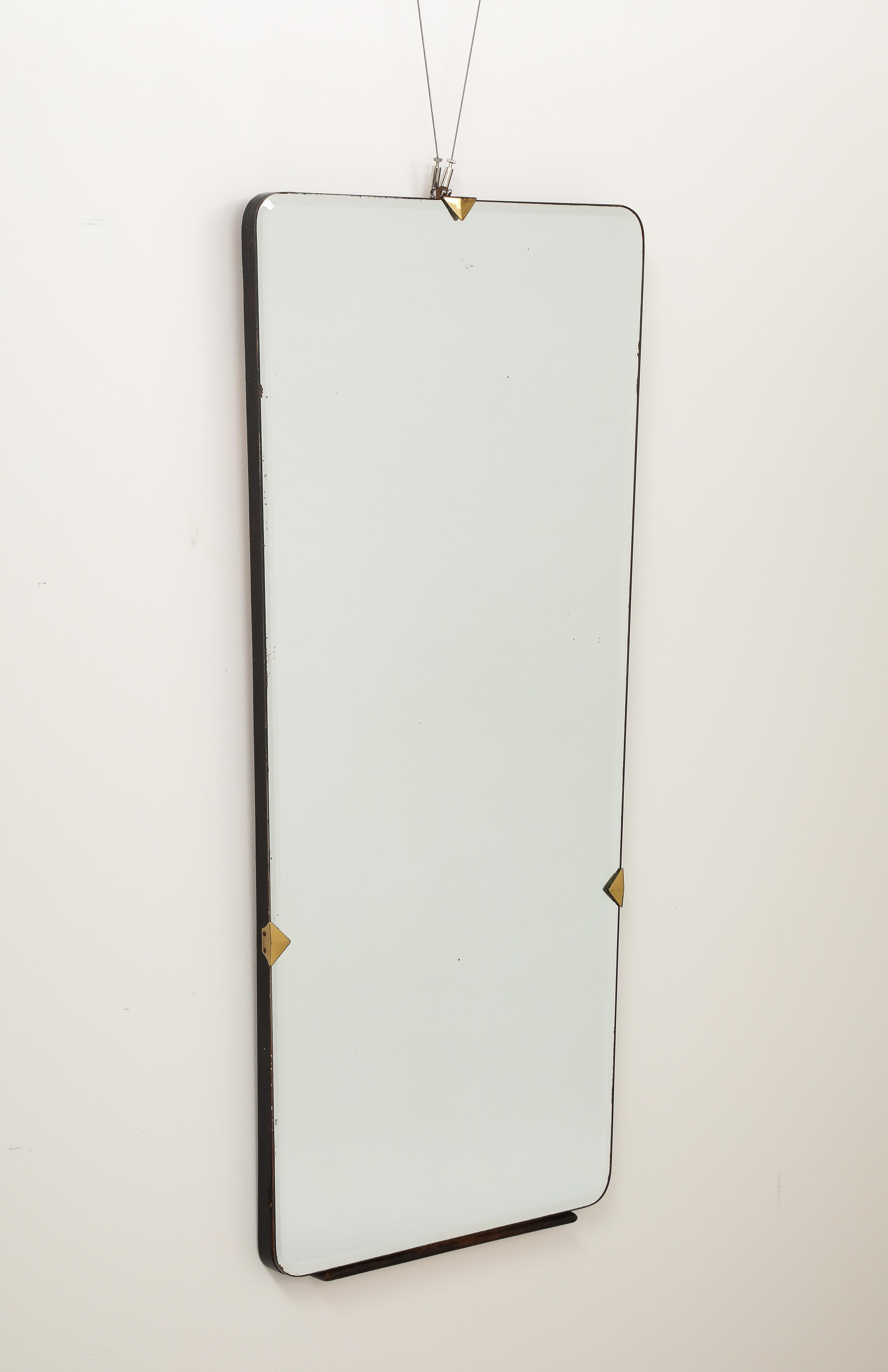 Italian 1940's Brass and Wood Wall Mirror In Good Condition For Sale In New York, NY