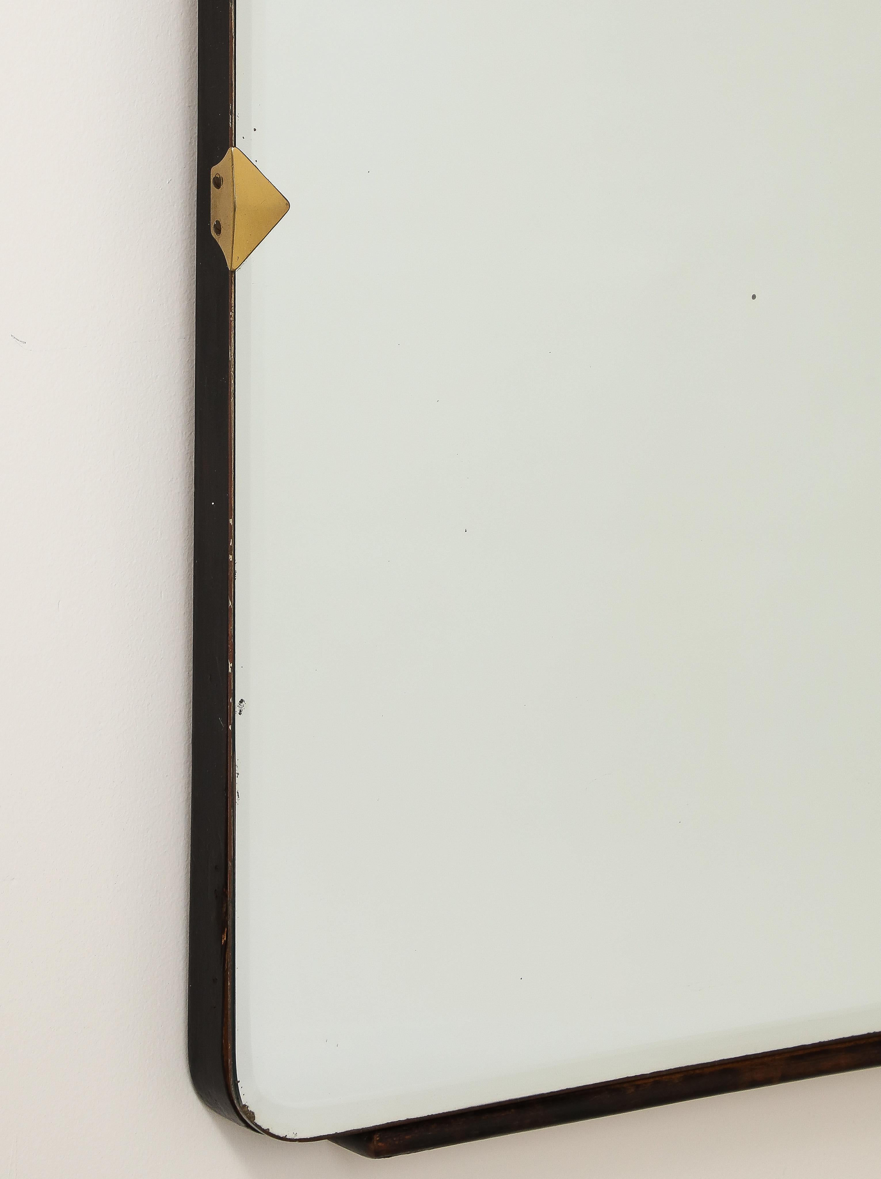 Italian 1940's Brass and Wood Wall Mirror For Sale 1