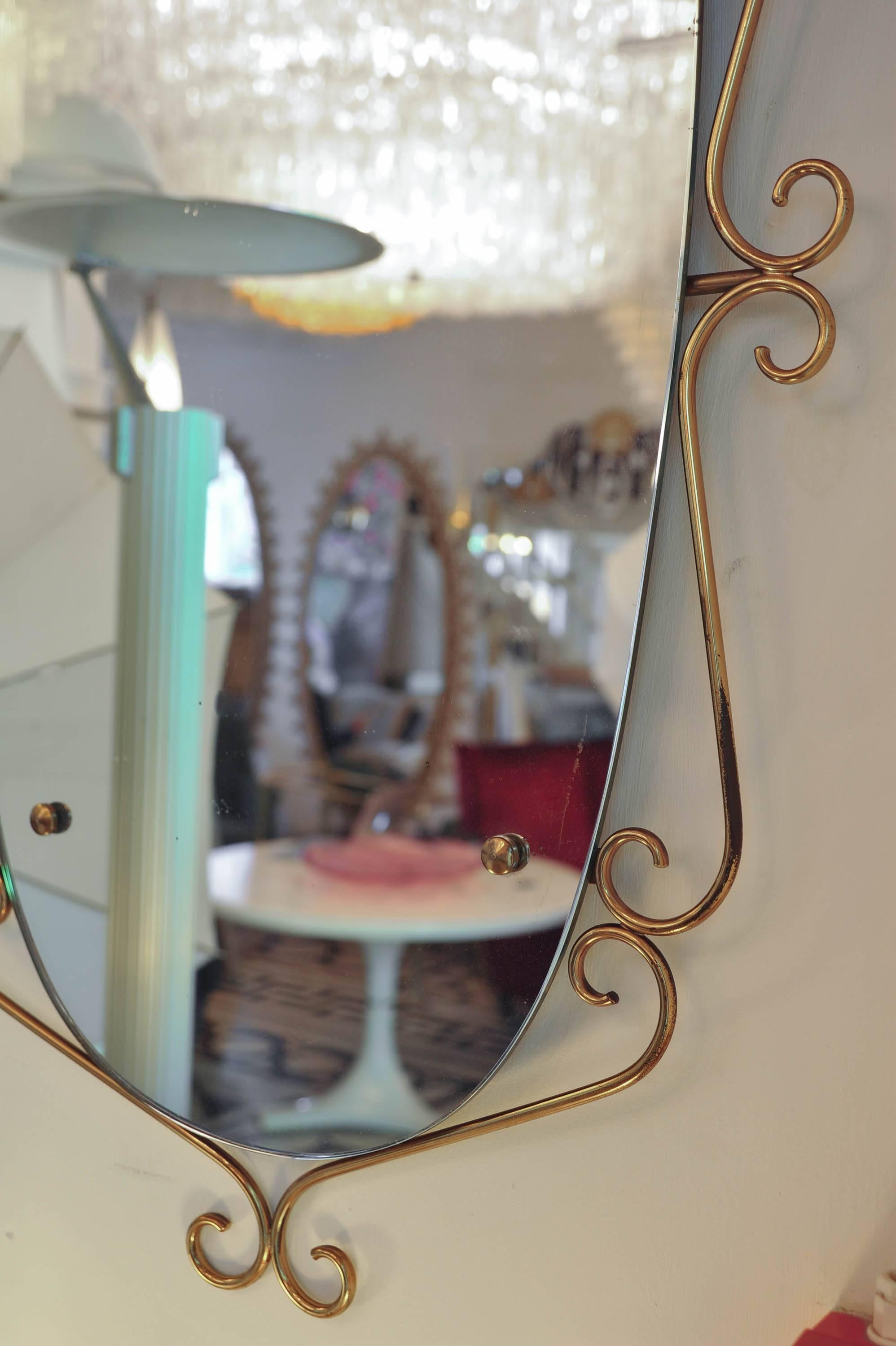 Mid-20th Century Italian 1940s Brass Mirror  For Sale