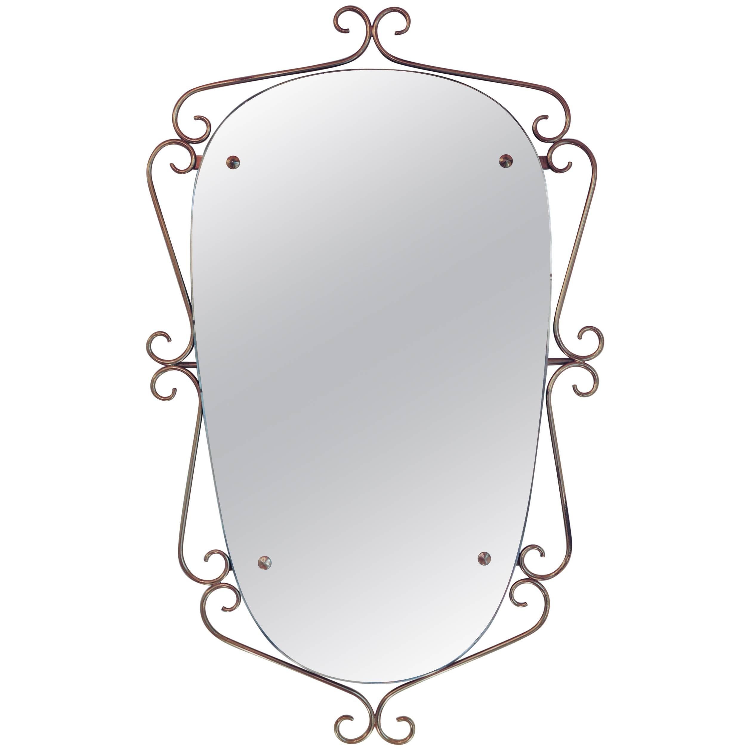 Italian 1940s Brass Mirror  For Sale
