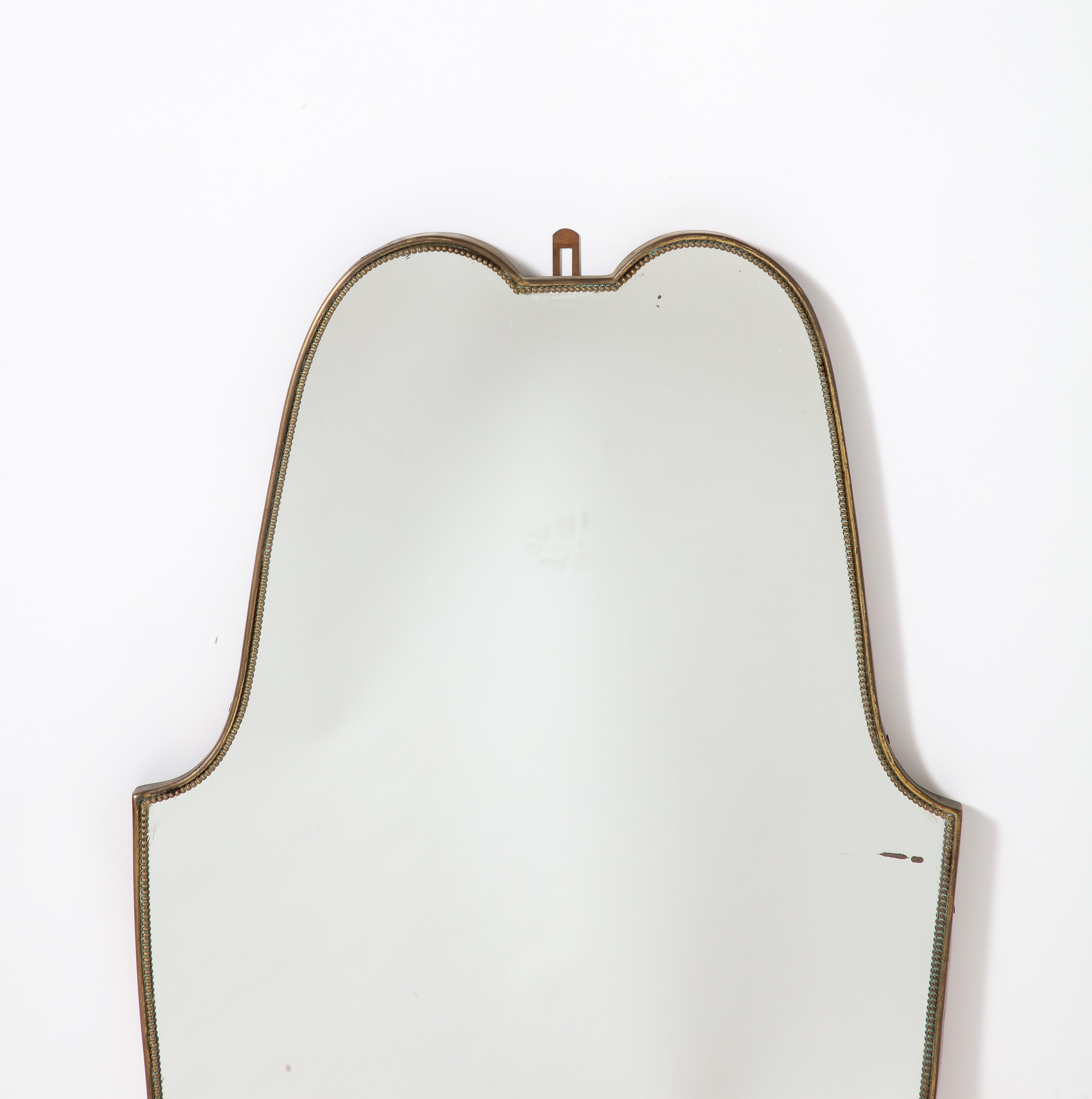 Italian 1940's Brass Shield Shaped Mirror with Beaded Trim, Italy, circa 1940  For Sale 7