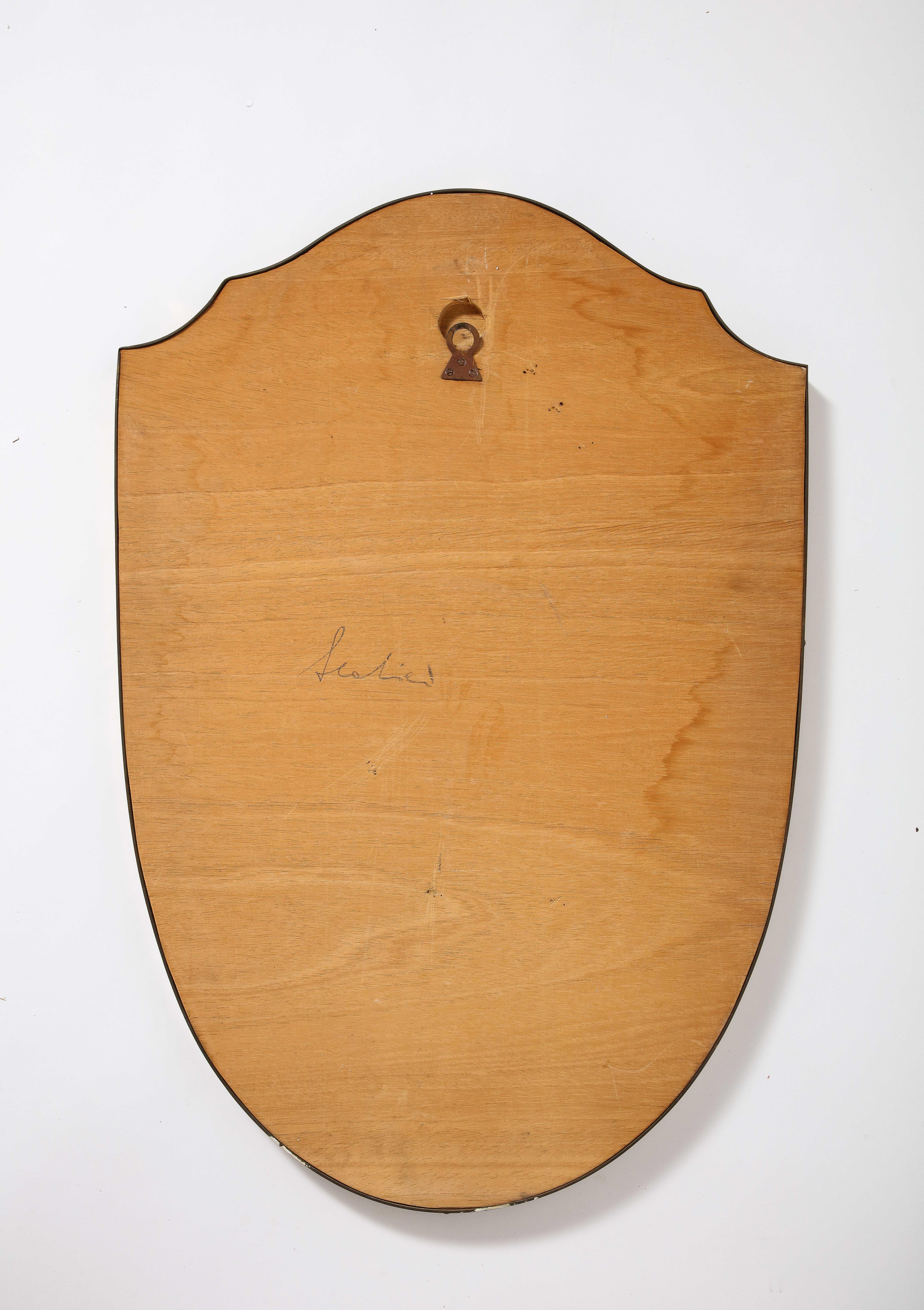 Italian 1940's Brass Shield Shaped Mirror with Beaded Trim, Italy, circa 1940  8