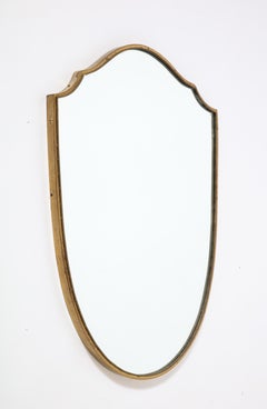 Italian 1940's Brass Shield Shaped Mirror with Beaded Trim, Italy, circa 1940