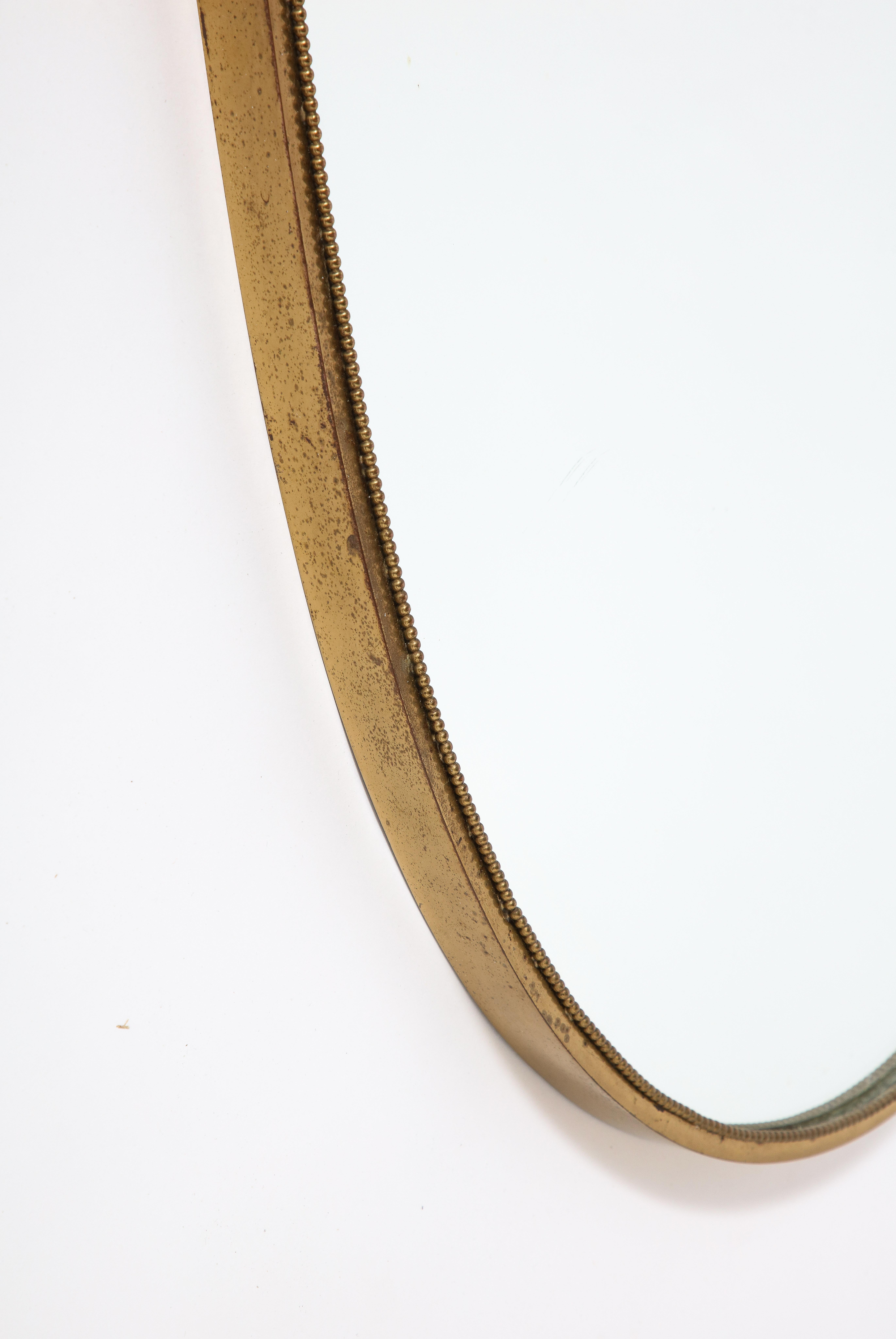 Italian 1940's Brass Shield Shaped Mirror with Beaded Trim, Italy, circa 1940  2