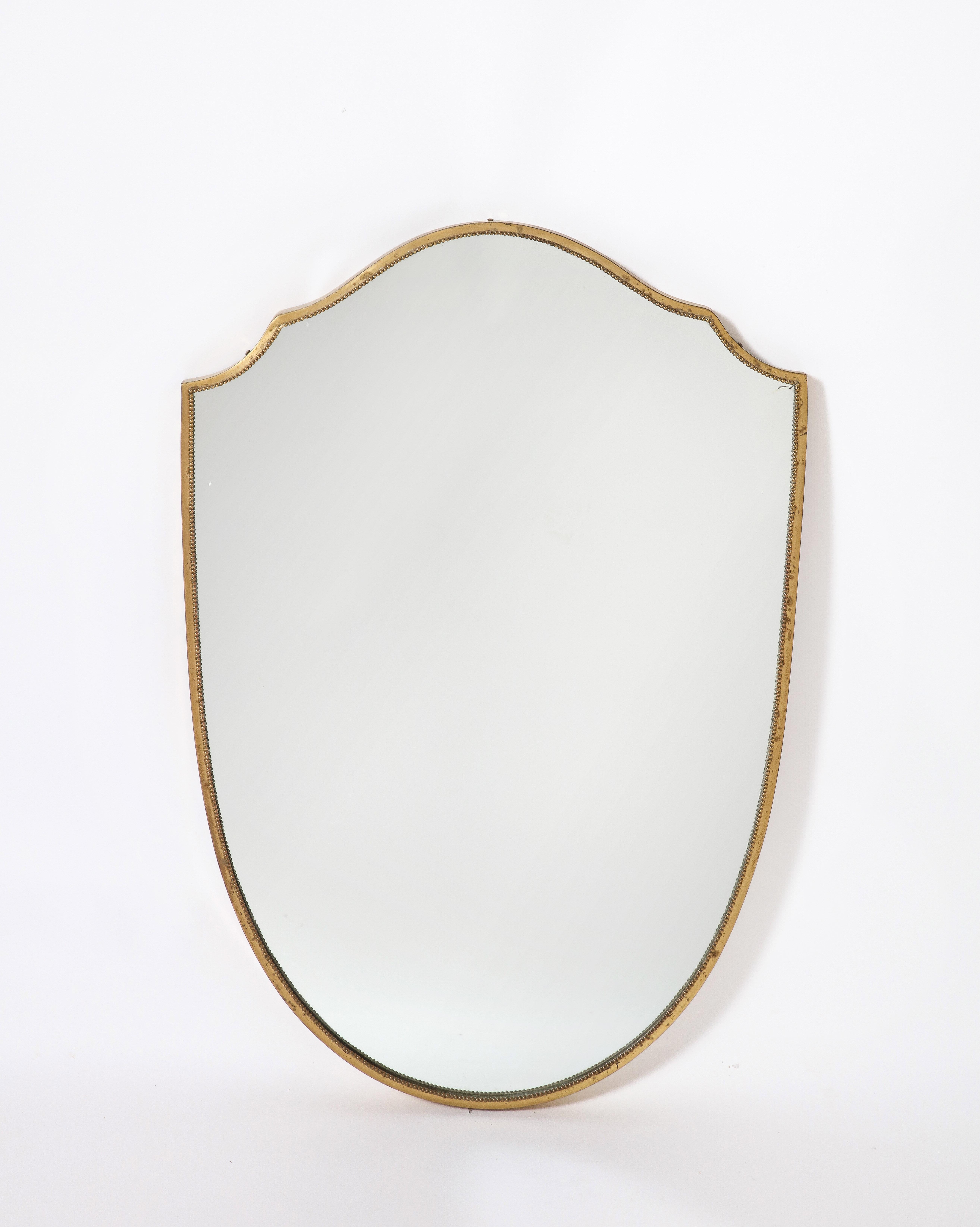 Italian 1940's Brass Shield Shaped Mirror with Beaded Trim, Italy, circa 1940  5
