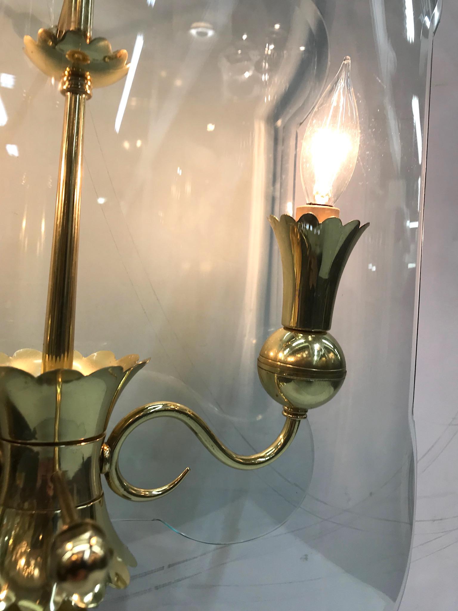Italian 1940s Brass with Glass Panels Lantern / Pendant Light (Italienisch)