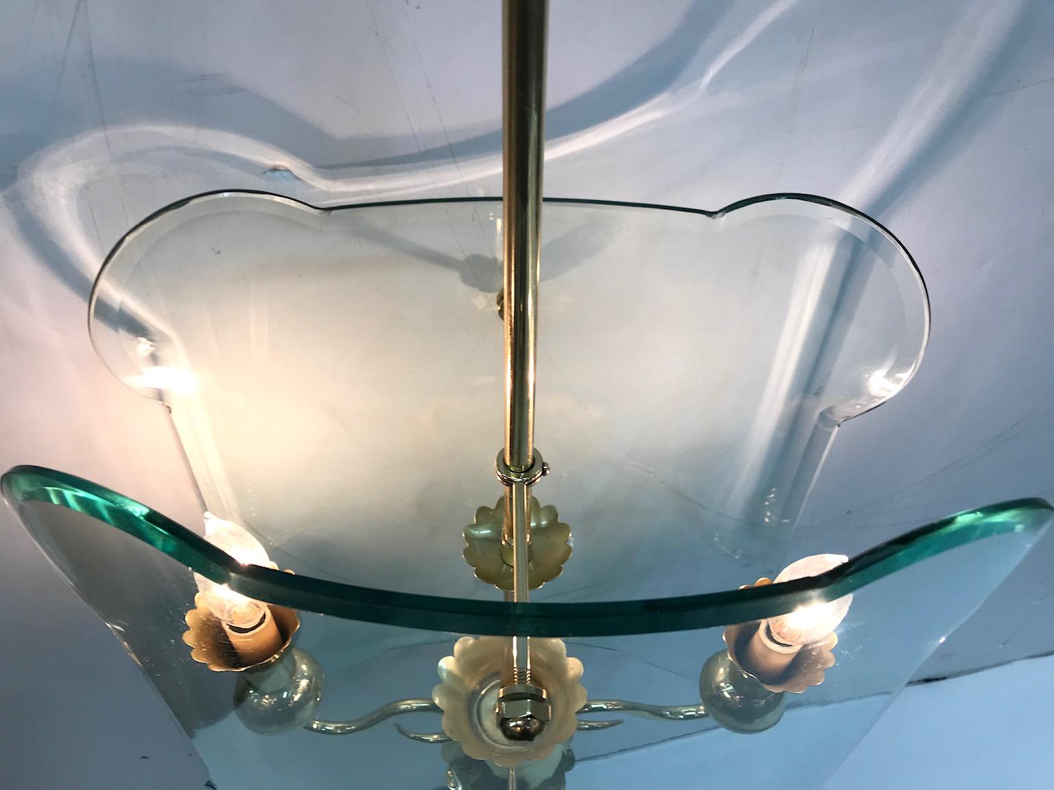 Italian 1940s Brass with Glass Panels Lantern / Pendant Light (Messing)