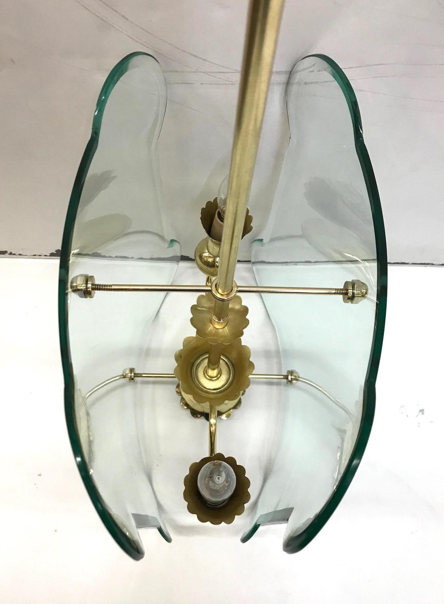 Italian 1940s Brass with Glass Panels Lantern / Pendant Light 2