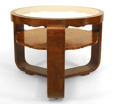 Italian Mid-Century Round Burl Walnut and Glass Coffee Table