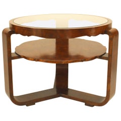 Vintage Italian Mid-Century Round Burl Walnut and Glass Coffee Table