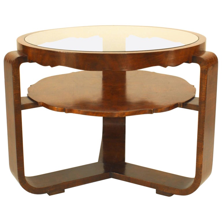 Italian Mid-Century Round Burl Walnut and Glass Coffee Table For Sale