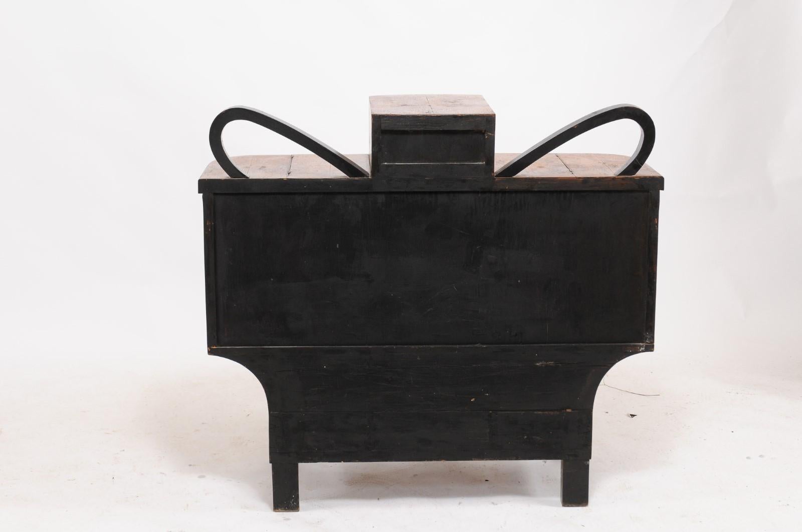20th Century Italian 1940s Burled Wood Custom Bar with Black Wooden Trim and Butterfly Arms