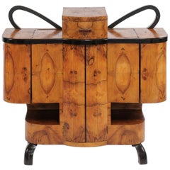 Italian 1940s Burled Wood Custom Bar with Black Wooden Trim and Butterfly Arms