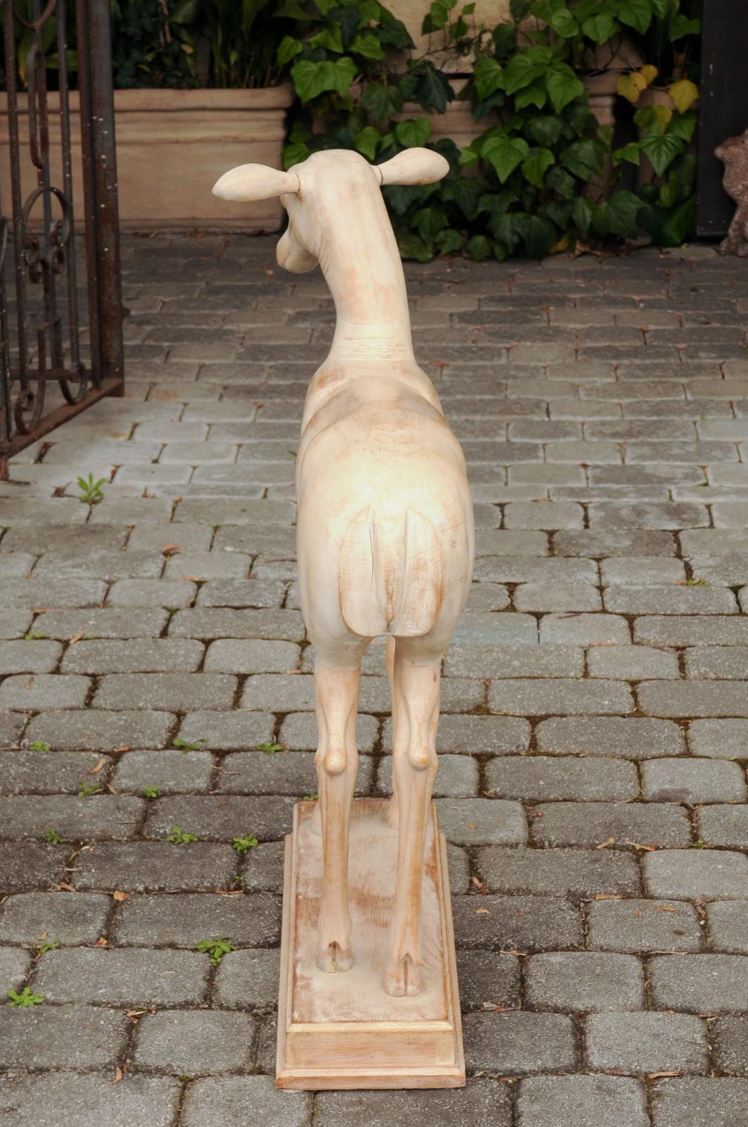 Italian 1940s Carved Wooden Cream Colored Pompeian Style Deer Mounted on Base 5