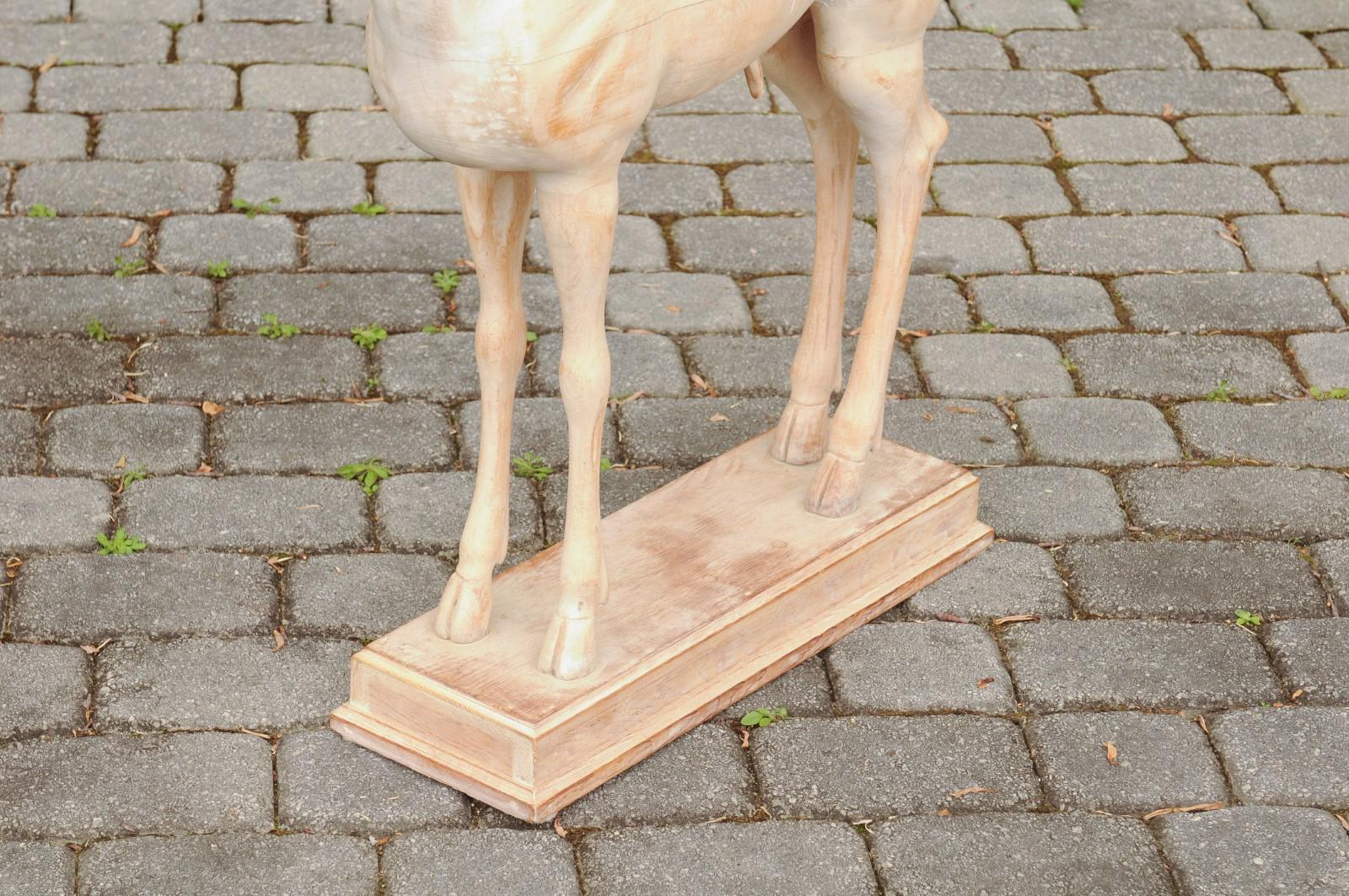 20th Century Italian 1940s Carved Wooden Cream Colored Pompeian Style Deer Mounted on Base