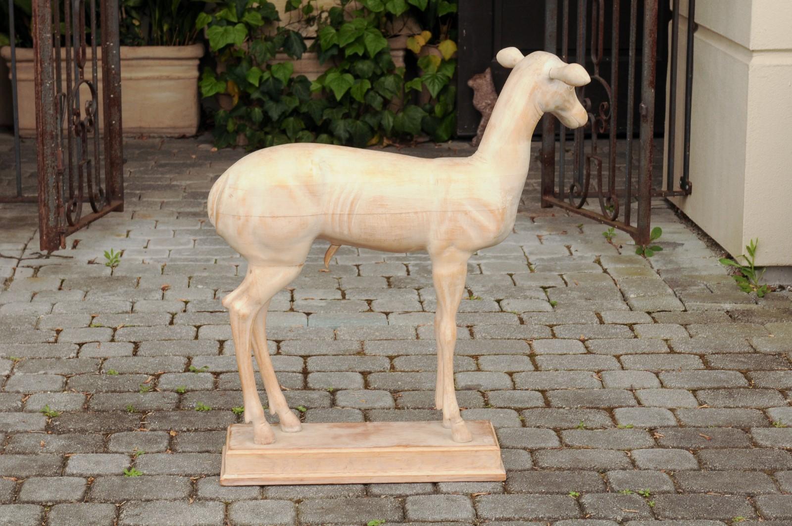 Italian 1940s Carved Wooden Cream Colored Pompeian Style Deer Mounted on Base 2