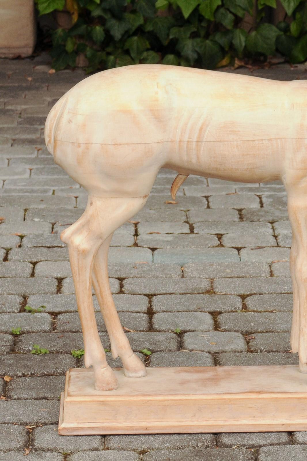 Italian 1940s Carved Wooden Cream Colored Pompeian Style Deer Mounted on Base 3
