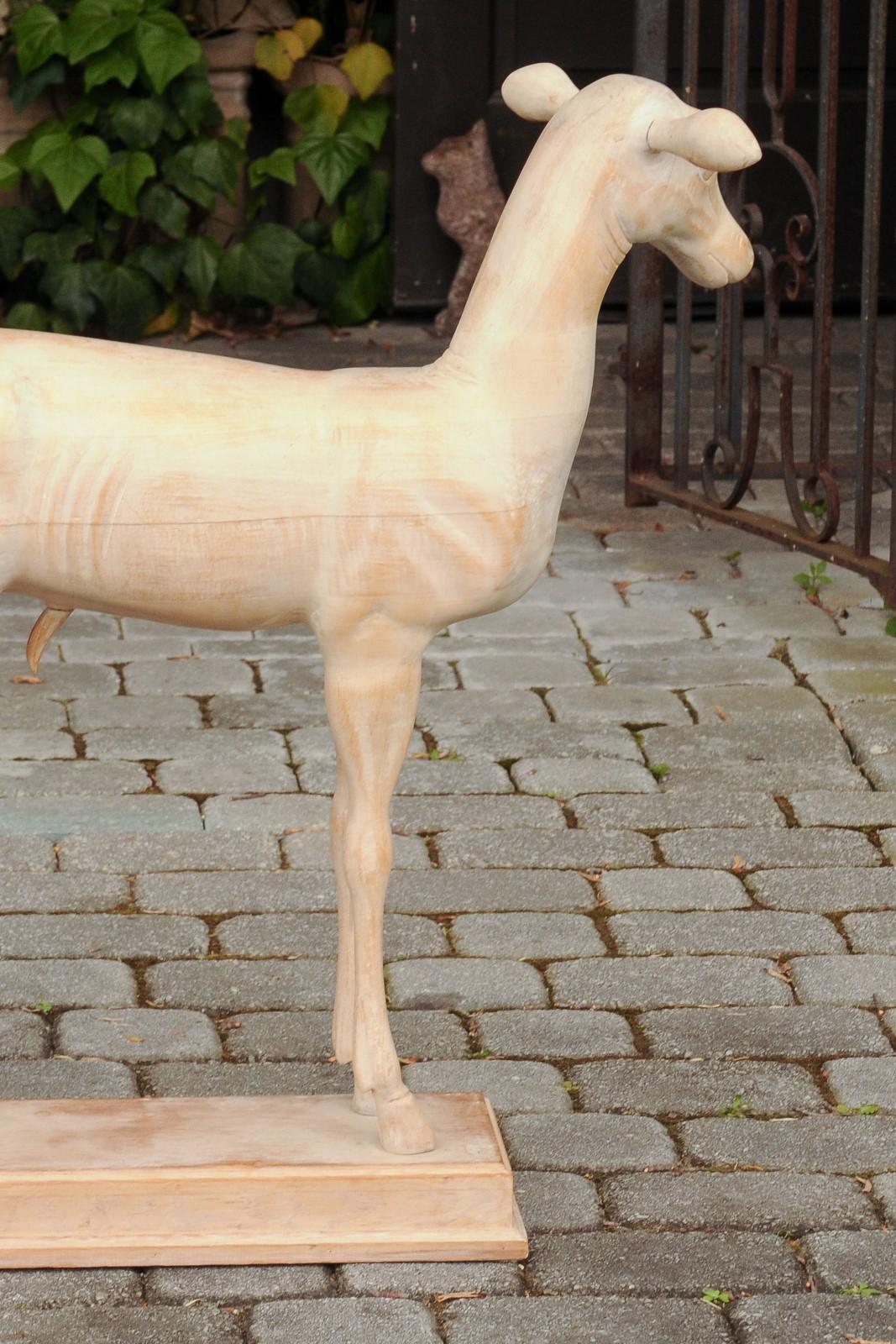 Italian 1940s Carved Wooden Cream Colored Pompeian Style Deer Mounted on Base 4