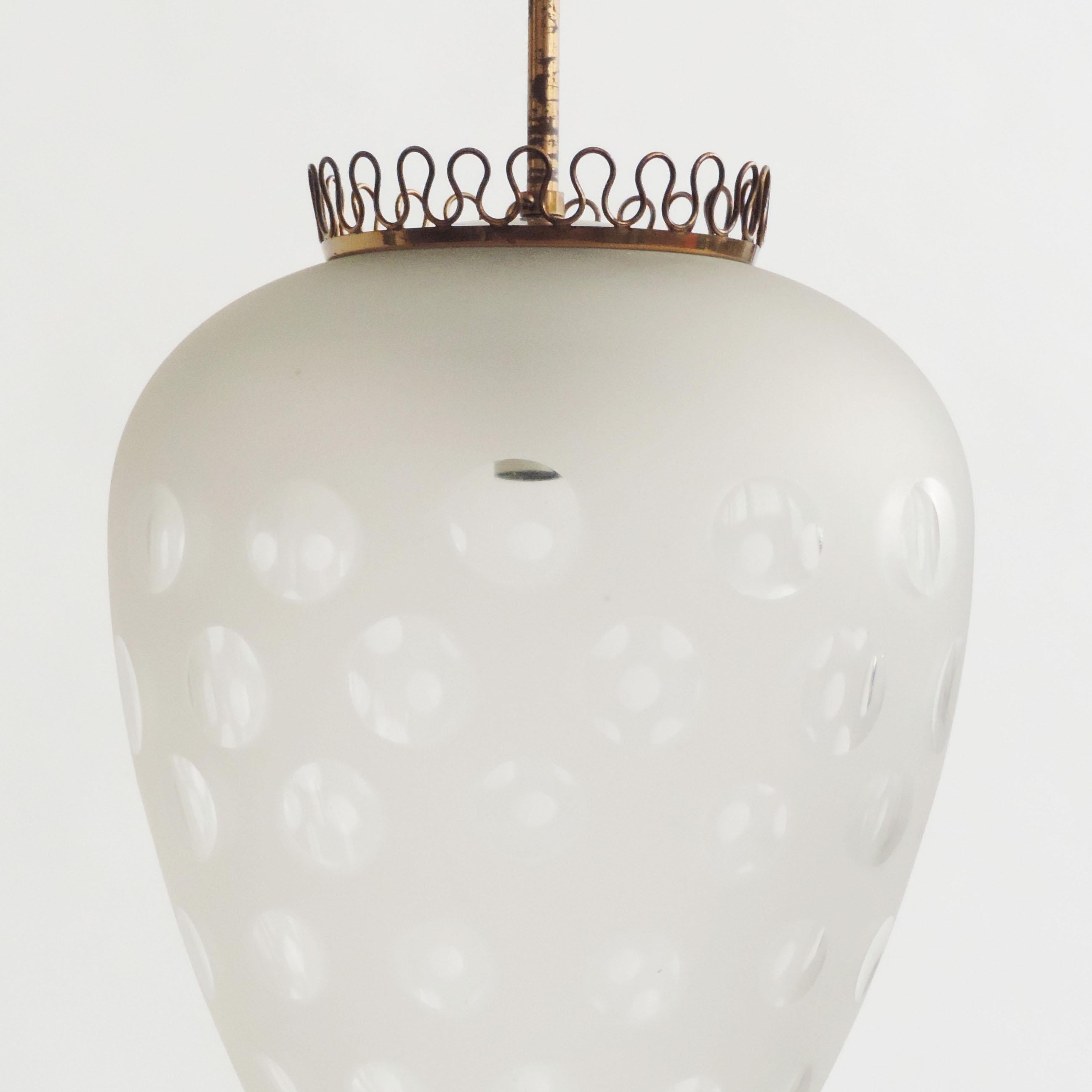 Mid-20th Century Italian 1940s Ceiling Lamp in Glass and Brass