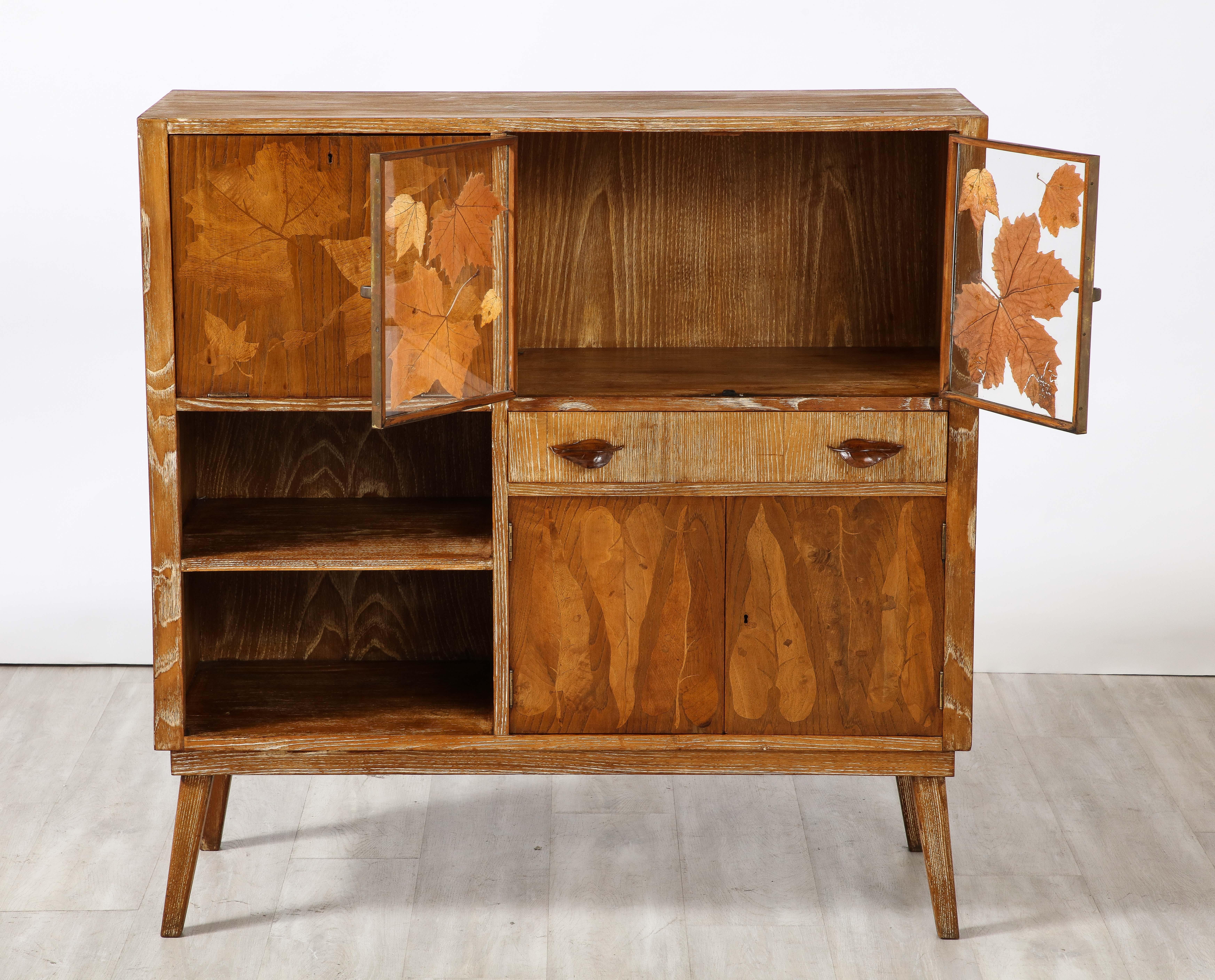 Art Deco Italian 1940's Cerused Oak Cabinet or Dry Bar For Sale