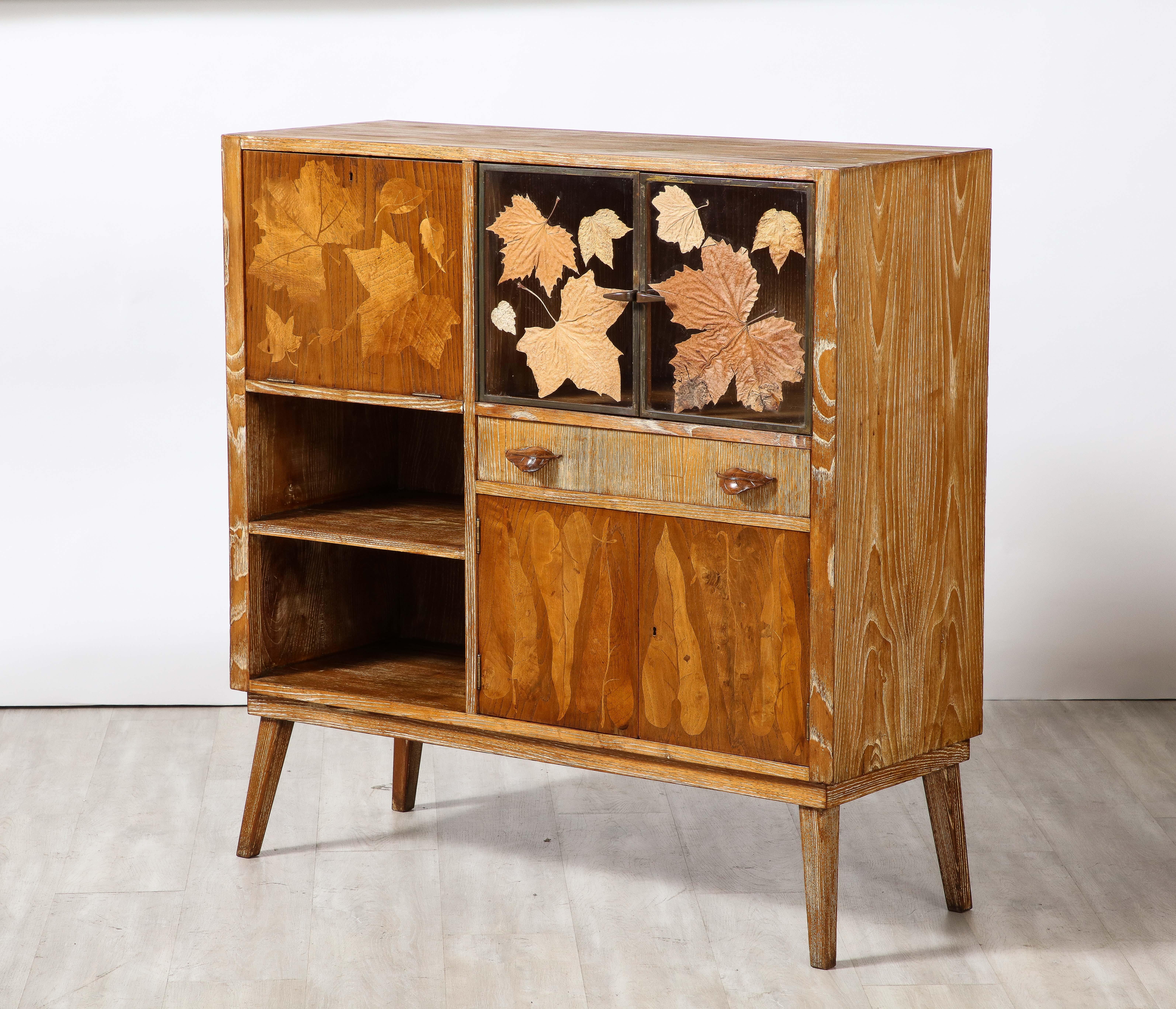 Italian 1940's Cerused Oak Cabinet or Dry Bar In Good Condition For Sale In New York, NY
