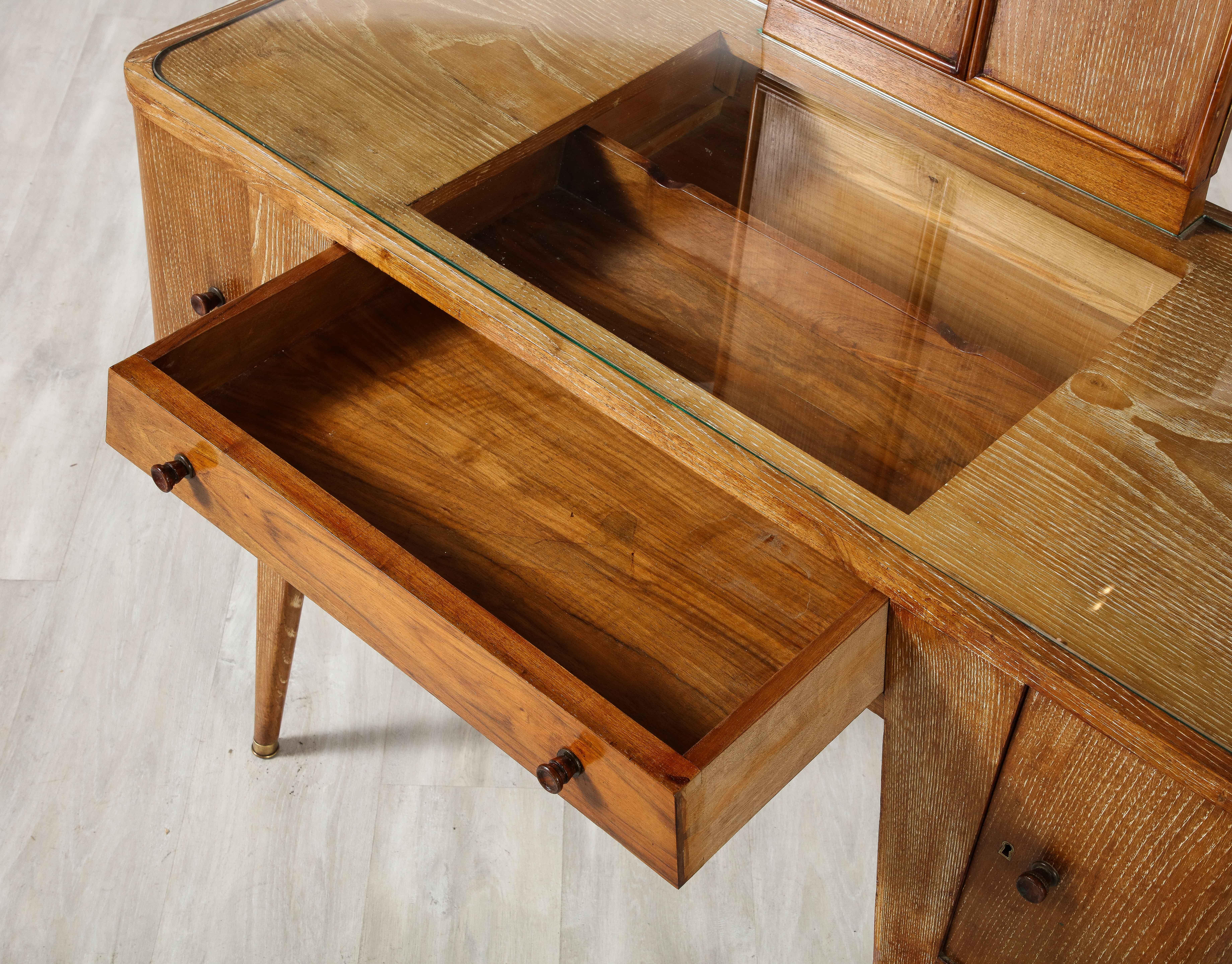 Italian 1940's Cerused Oak Vanity Table with Bench  5