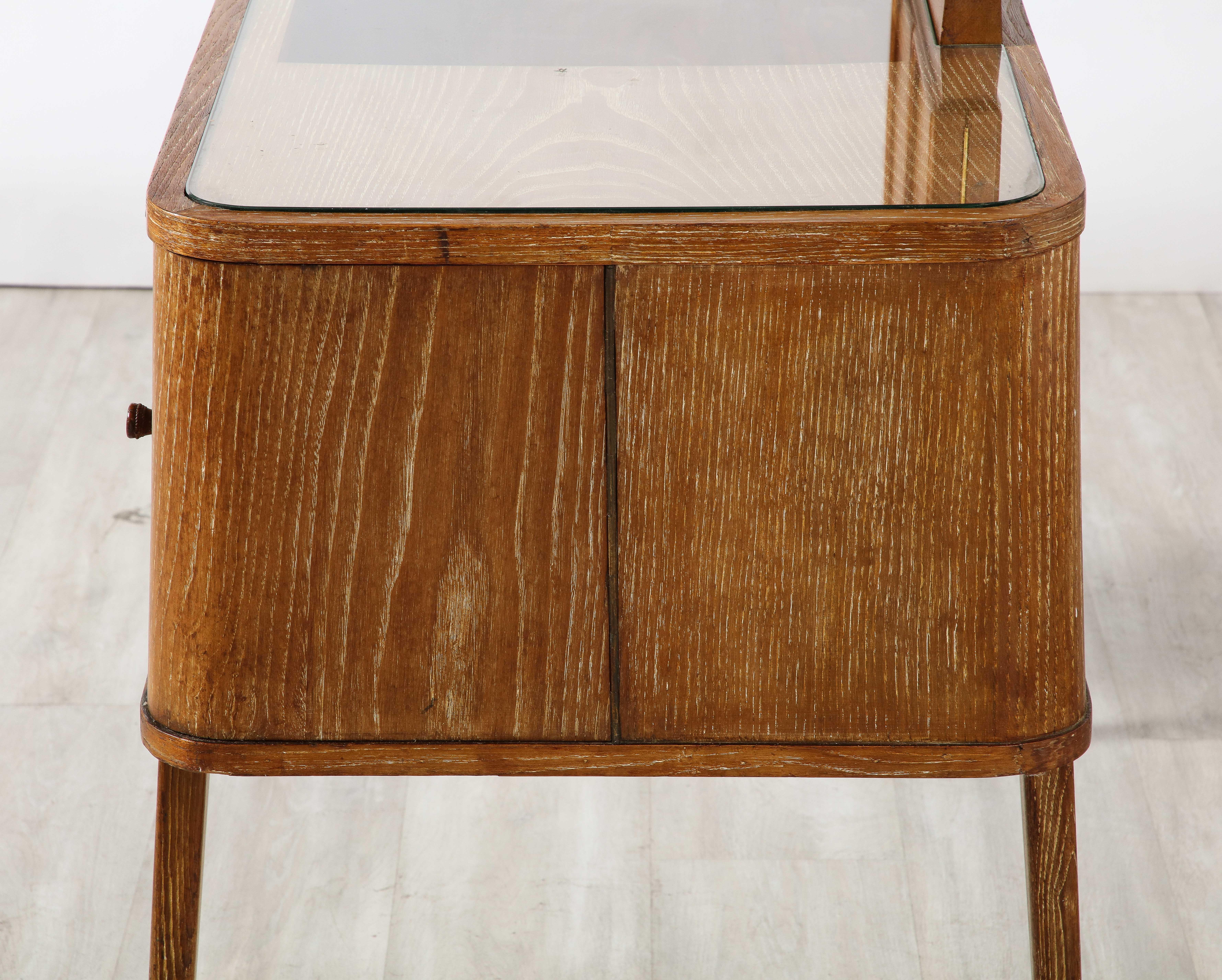Italian 1940's Cerused Oak Vanity Table with Bench  7