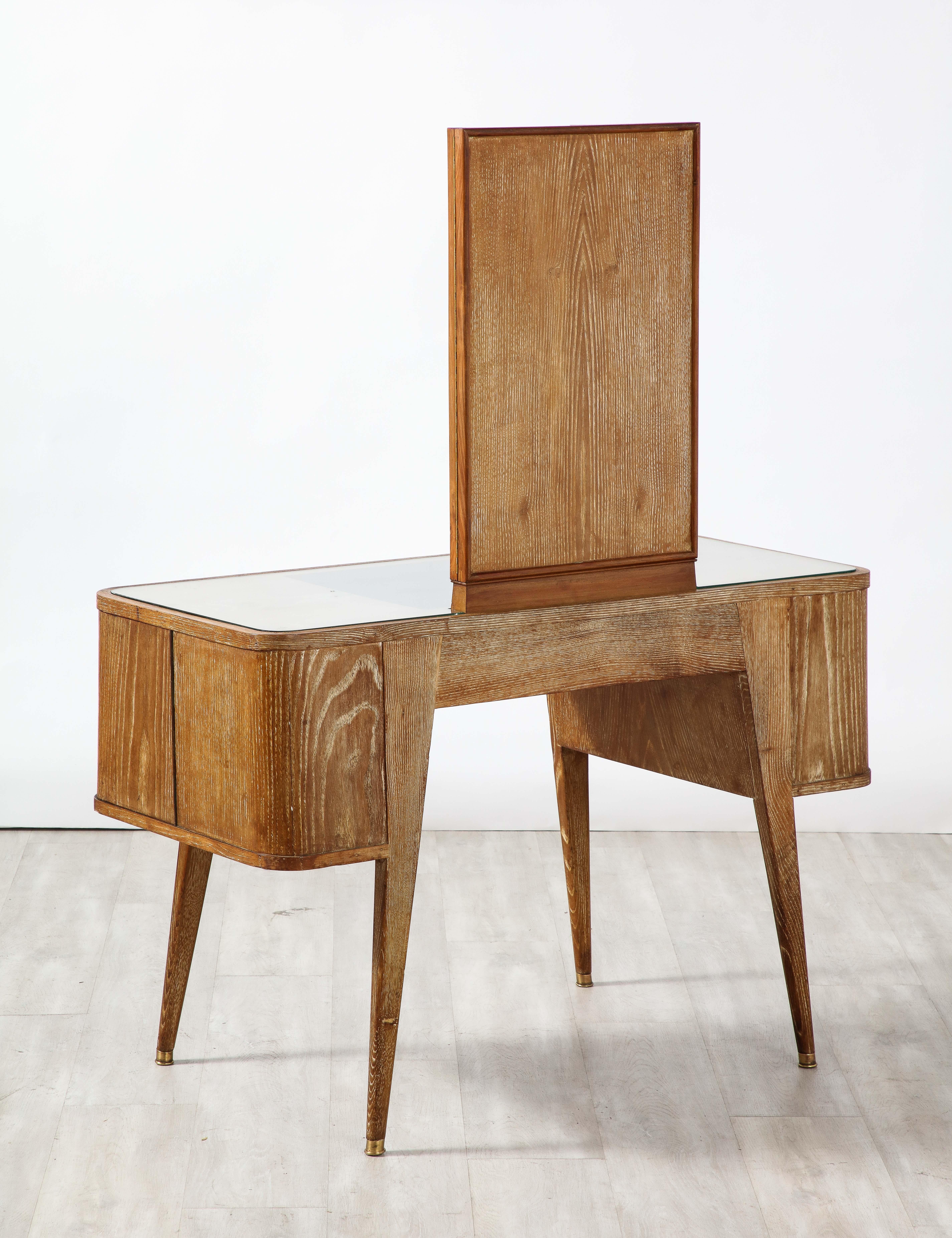 Italian 1940's Cerused Oak Vanity Table with Bench  8