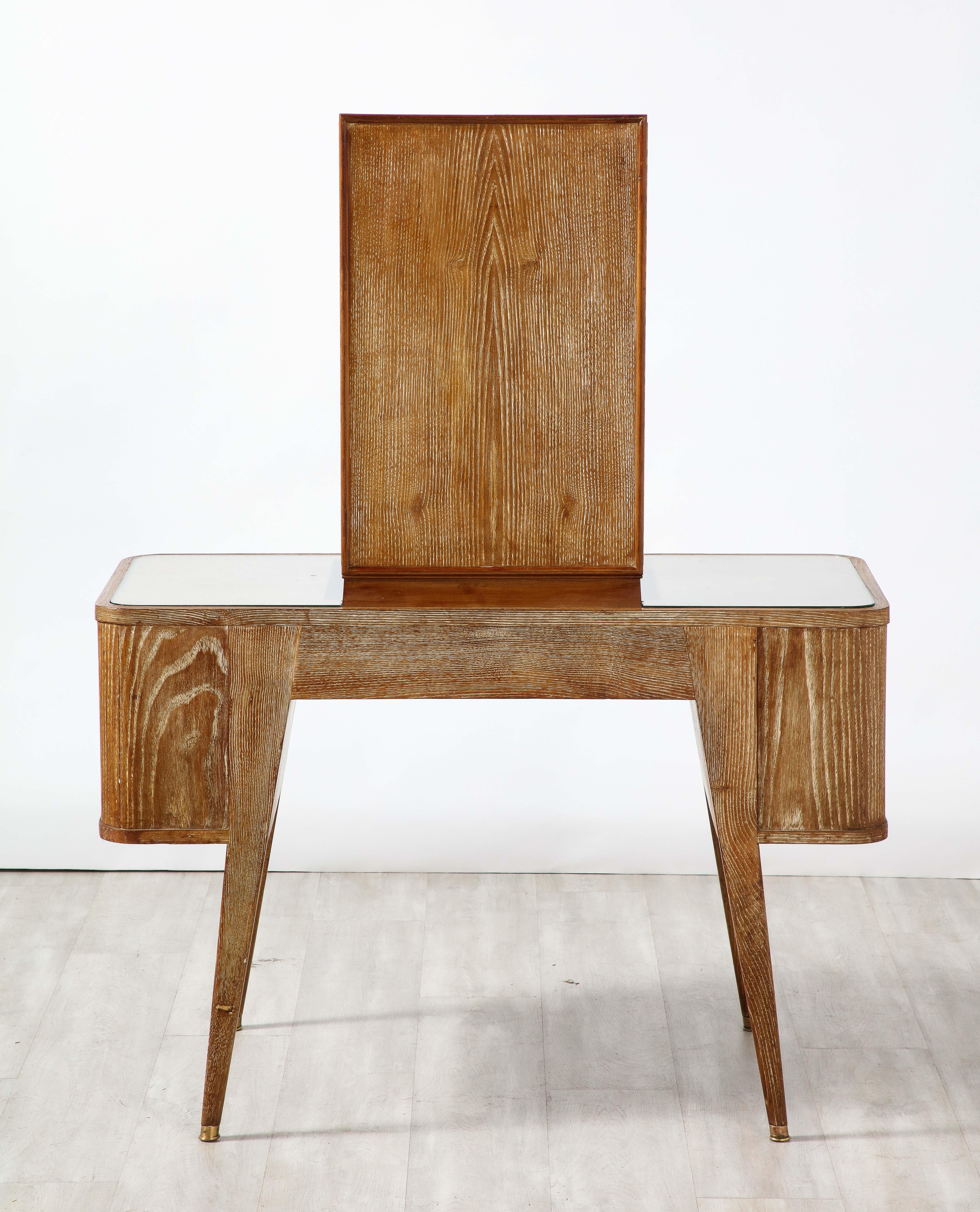 Italian 1940's Cerused Oak Vanity Table with Bench  9