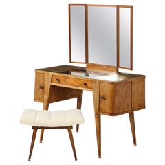 Italian 1940's Cerused Oak Vanity Table with Bench