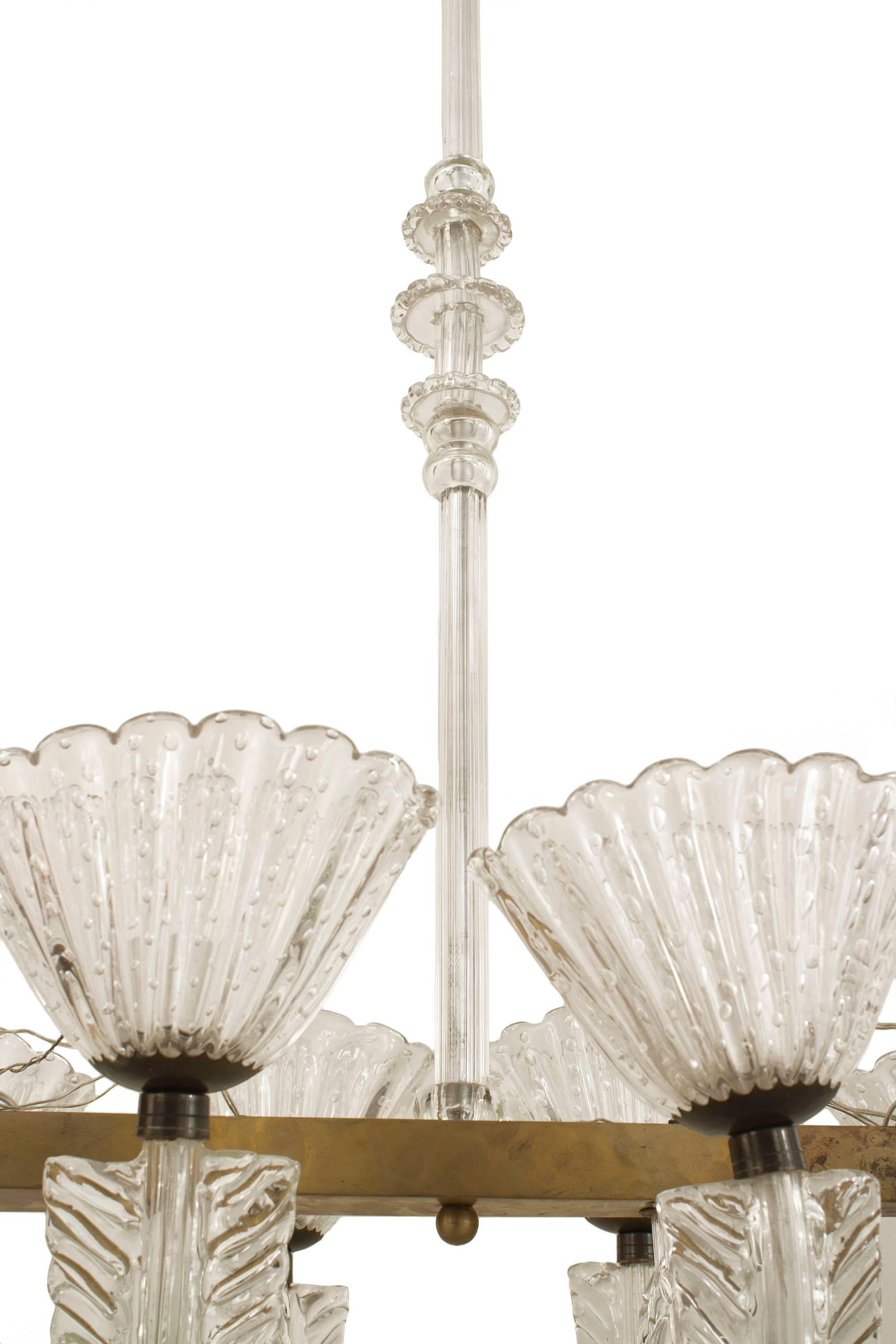 Barovier et Toso Italian Mid-Century Metal and Glass Chandelier In Good Condition For Sale In New York, NY