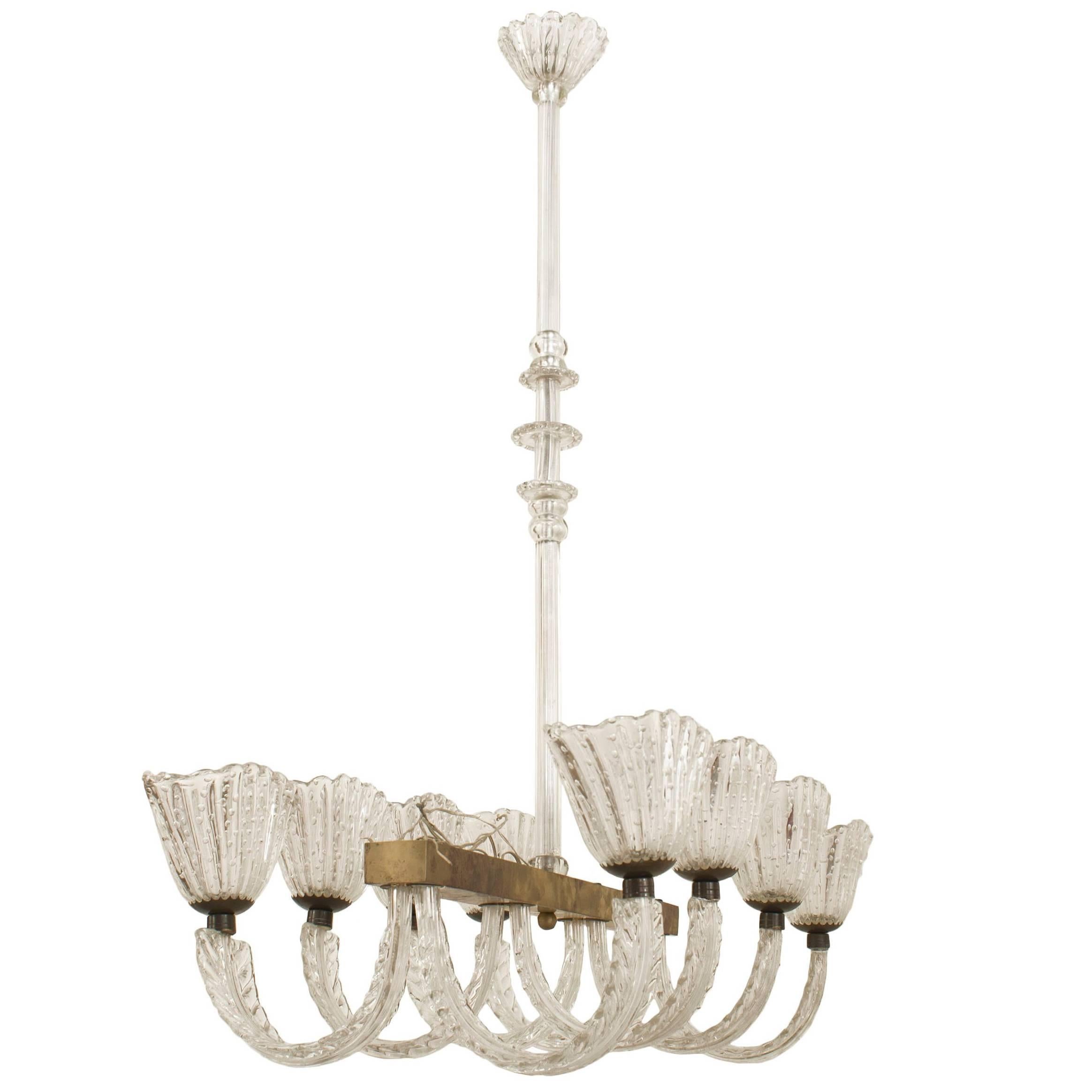 Barovier et Toso Italian Mid-Century Metal and Glass Chandelier