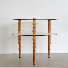 Italian 1940s Circular Two Tier Glass and Turned Wood Coffee Table
